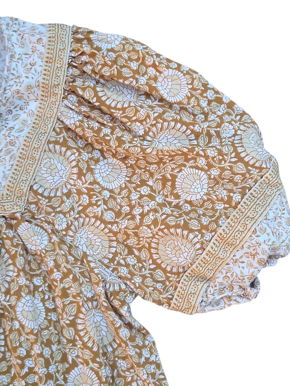 Old Navy Mustard Yellow Boho Peasant Puff Sleeve Blouse Size M Tassels Cotton... - Picture 4 of 11